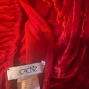 Cache brand red velvet tank top, tie in back with gold ring .